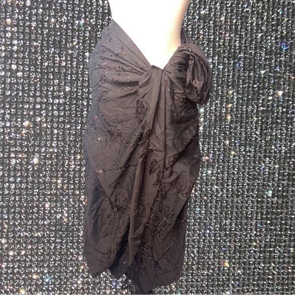 Beach coverup dress skirt scarf brown sequins sparkly fringe boho vintage y2k - Picture 4 of 5